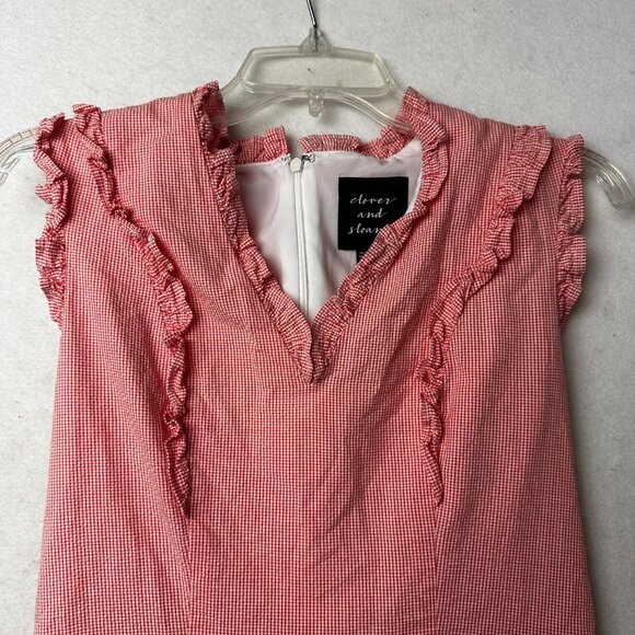 Clover and Sloane dress sz S red gingham seersucker sleeveless ruffle lined - Picture 2 of 5